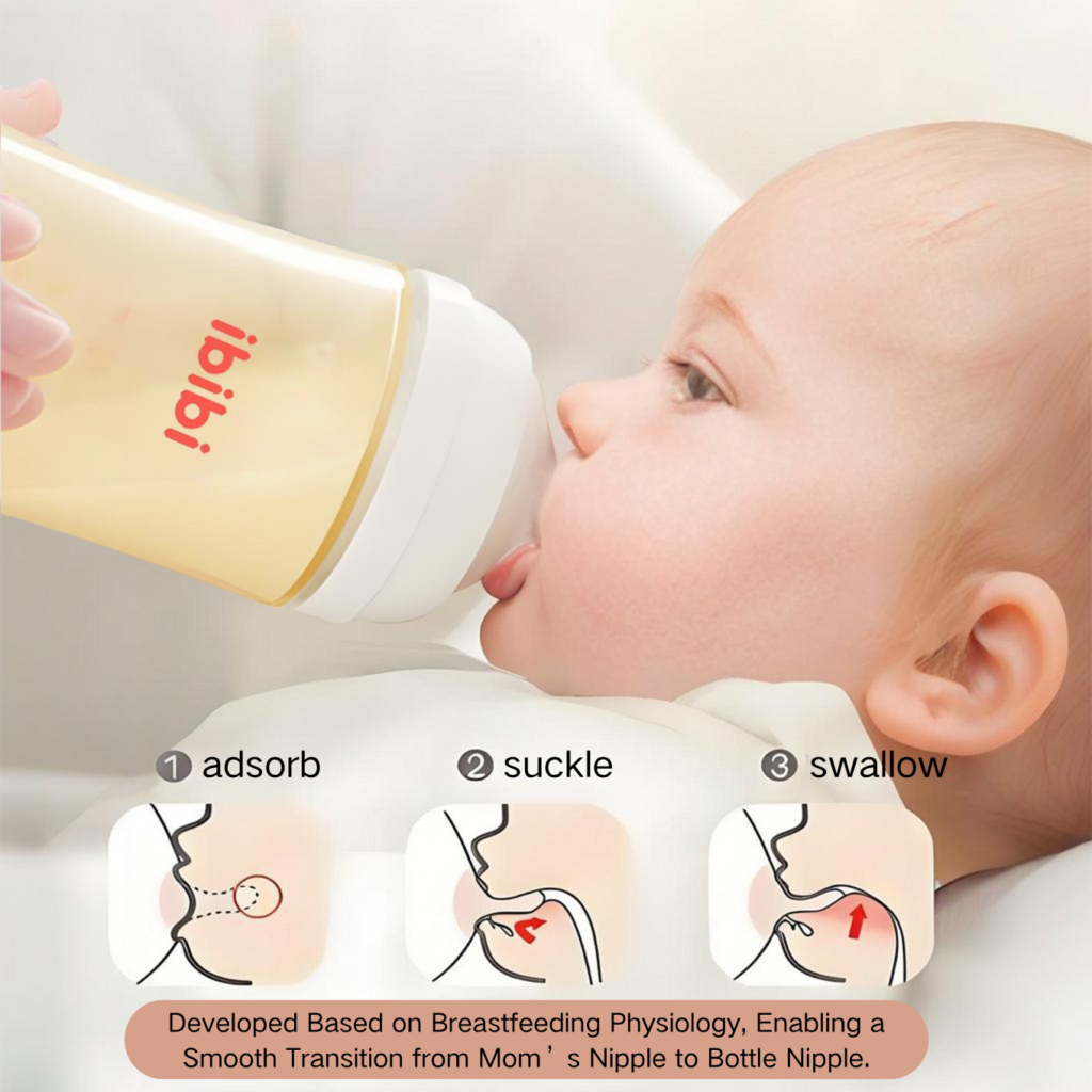 developed based on breastfeeding physiology, enabling a smooth transition from mom’s nipple to bottle nipple.