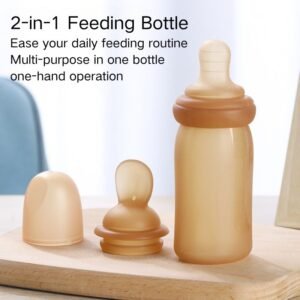 2-in-1 Full Silicone Baby Bottle | Anti-Choking Anti-Colic Feeder & Spoon for Newborns