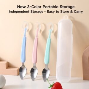 Specification Parameters 表格 Item Details Product Name Dual-Head Multifunctional Baby Puree Spoon Material Food Grade Liquid Silicone + 304 Stainless Steel + PP Handle Suitable Age Babies over 6 months, complementary feeding stage Available Colors Sakura Pink / Sky Blue / Mint Green Accessories With transparent portable storage case Temperature Resistance -20℃ ~ 120℃ Sterilization Boiling water, steam sterilizer, disinfection cabinet Custom Service Handle logo printing, color & packaging customization